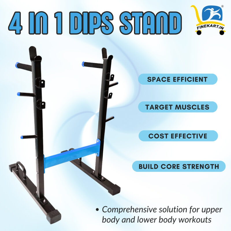 FINEKART 4 in 1 Dip Stand with Fitness Bar Holder Weight Plate Holder Push Up Stand for Home Gym