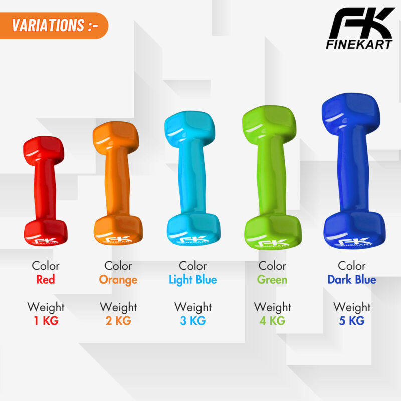 FINEKART Orange Color Pair of 2 KG Vinyl Dumbbells for Strength Training Suitable for Both Men & Women