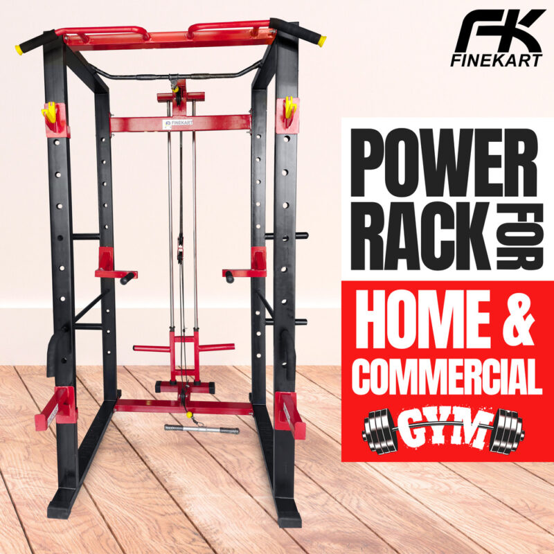 FINEKART Power Squat Rack with LATS Pulldown & Ground Pulley Attachment for Home & Commercial Gym (1)