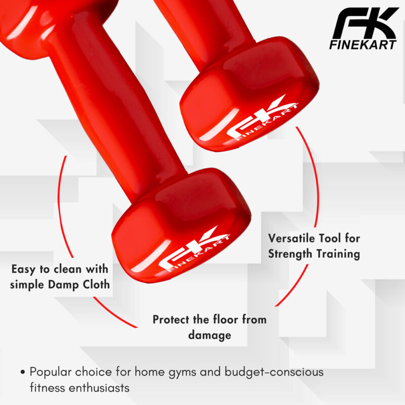 FINEKART Red Color 1 KG Vinyl Dumbbells for Strength Training Suitable